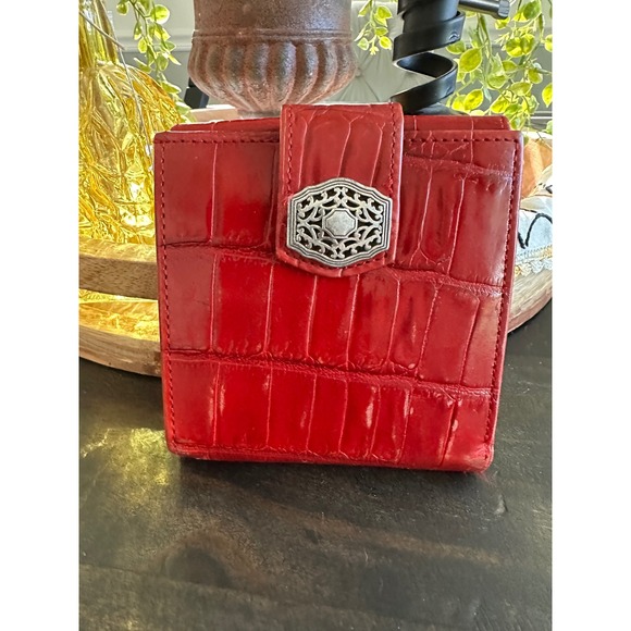 Vintage Brighton Red Croc Embossed Wallet Card Holder Coin Purse - Picture 1 of 11